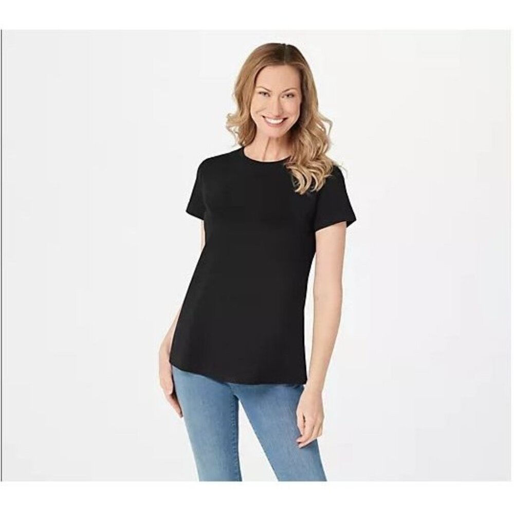 Isaac Mizrahi Live Essentials Pima Cotton Crew Neck Tee Size XXS Pitch Black NEW